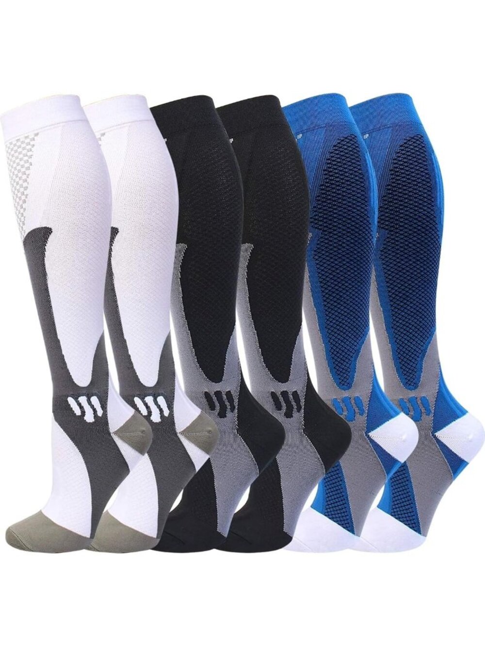 Wide Calf Compression Socks for Men & Women - 20-30mmHg Knee High Support, 6
